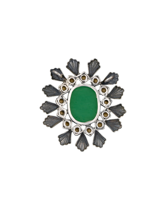 Big Green Carved Stone and Pearl Studs