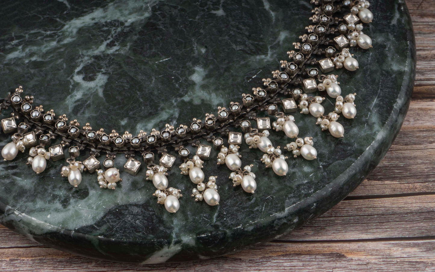 925 Sterling Silver Necklace with Kundan and Pearl