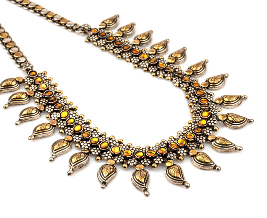 925 Sterling Silver Two Tone Fine Glass Work Paisley Necklace