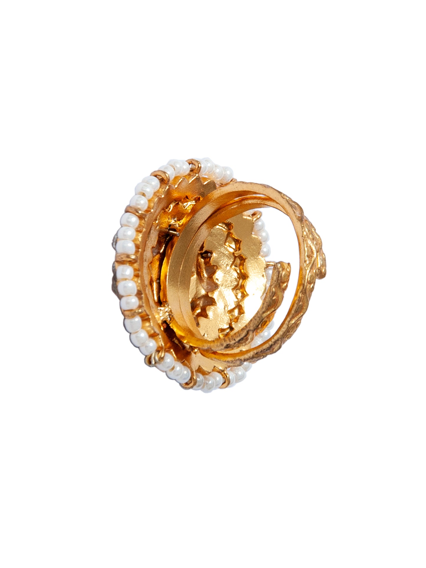 925 Sterling Silver Gold Plated Kundan Adjustable Ring