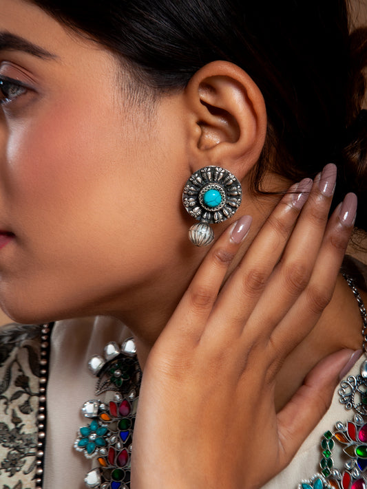 Silver Fusion Turquoise Round Studs