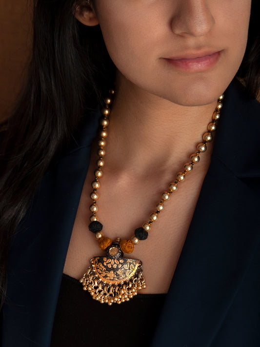 925 Sterling Silver Two Tone 22K Gold Plated Beaded Necklace