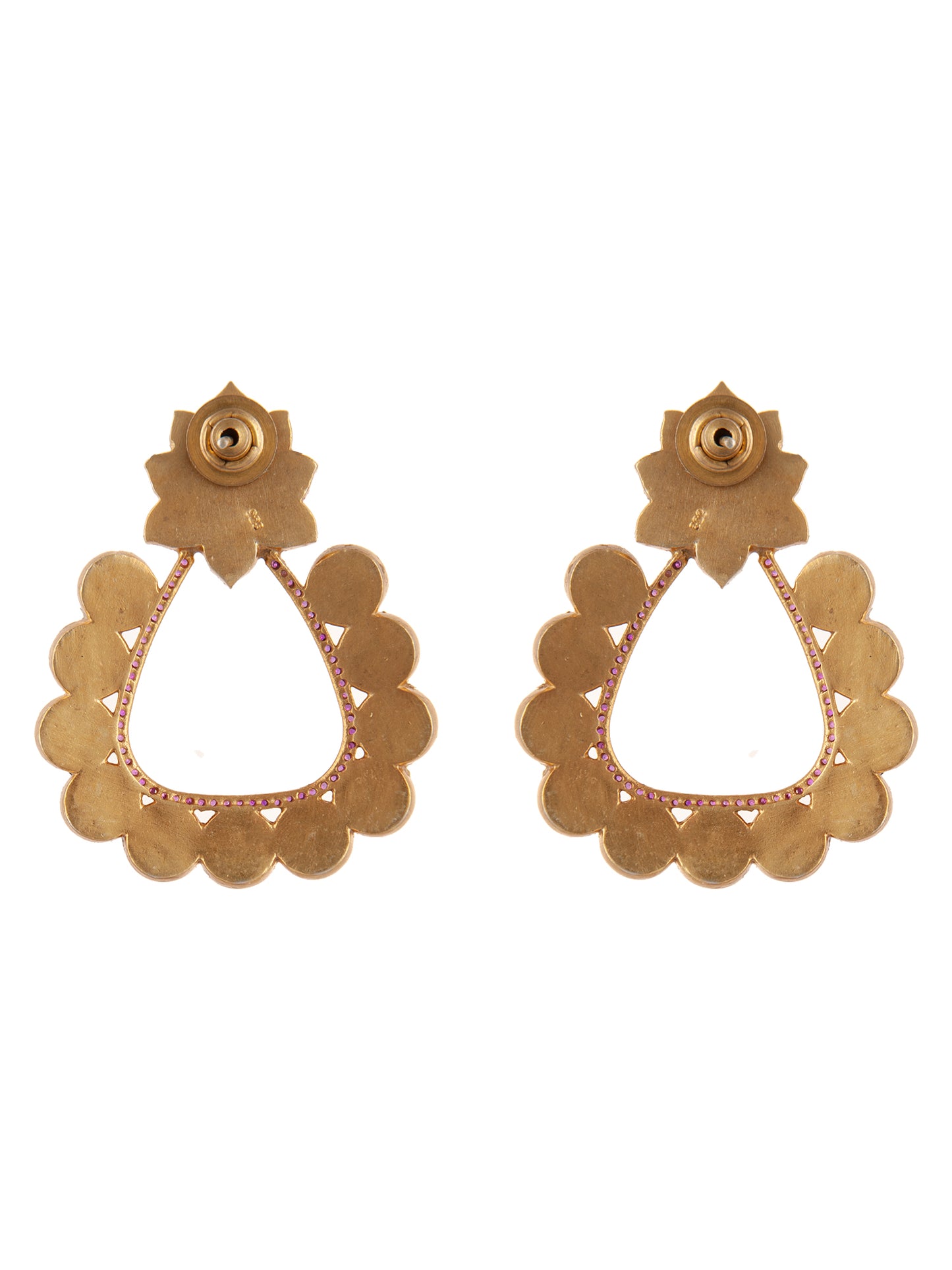 925 Sterling Silver White and Red Kundan Floral Earrings