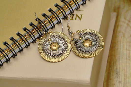 925 Silver Two Tone Mesh Dangler Earrings - Neeta Boochra Jewellery