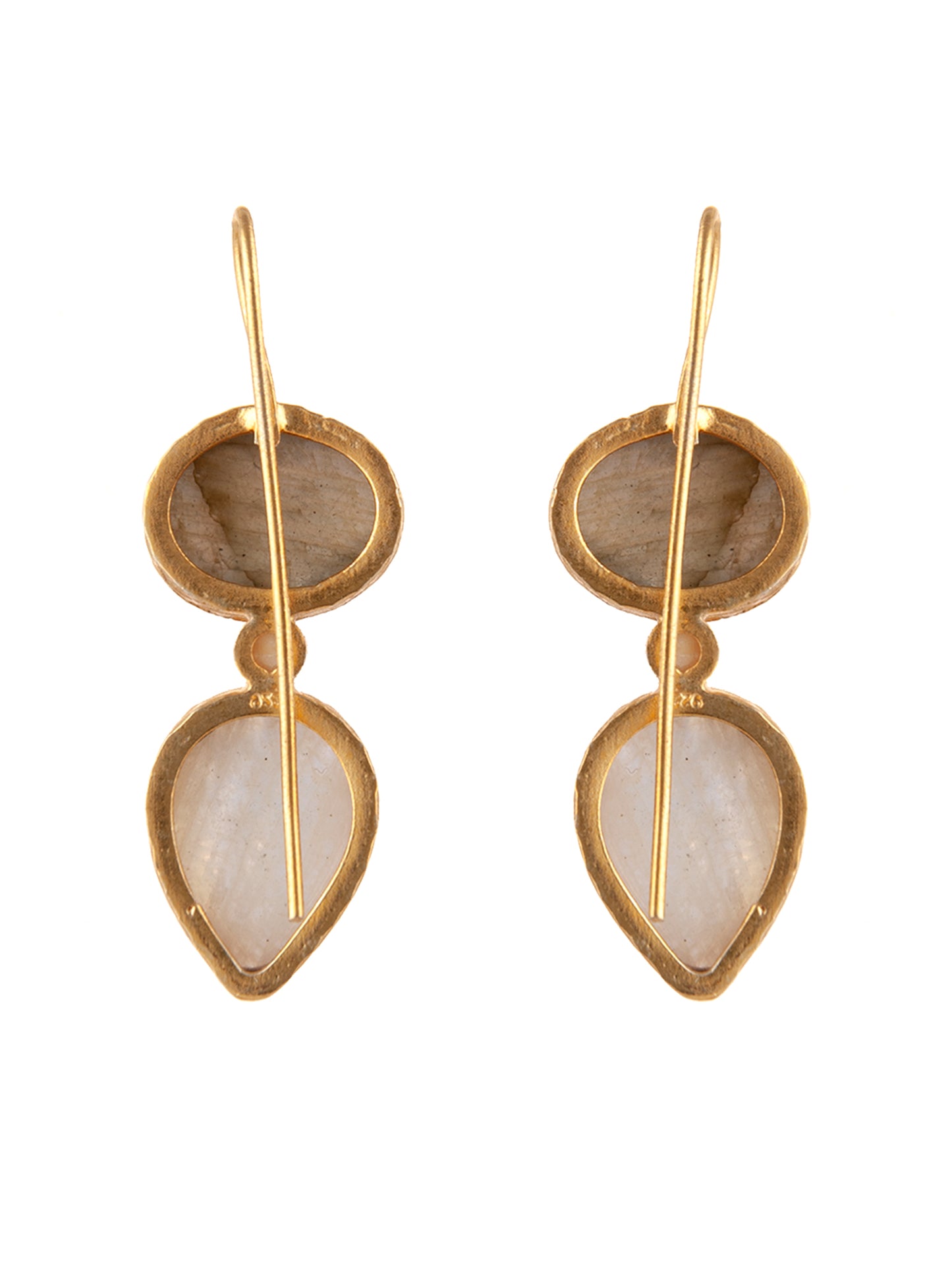 925 Sterling Silver Gold Plated Fish Hook Earrings with Labradorite and Rainbow Moonstone