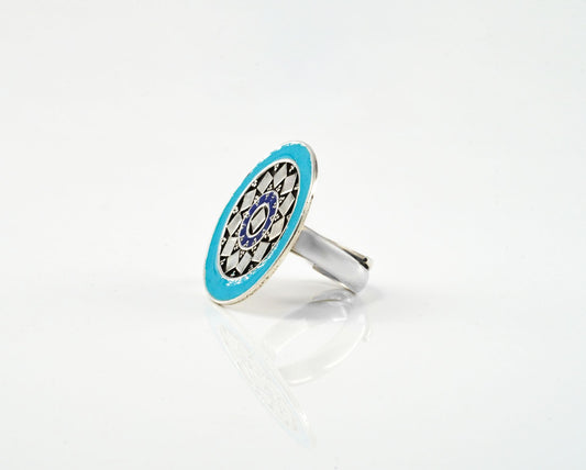 Circular Aqua Blue Meenakari Ring - Neeta Boochra Jewellery