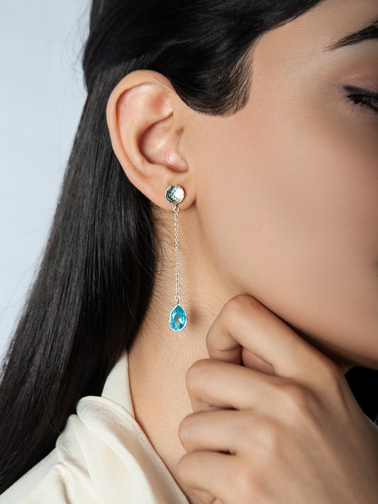 925 Sterling Silver Long Earrings with Multicolored Gemstone