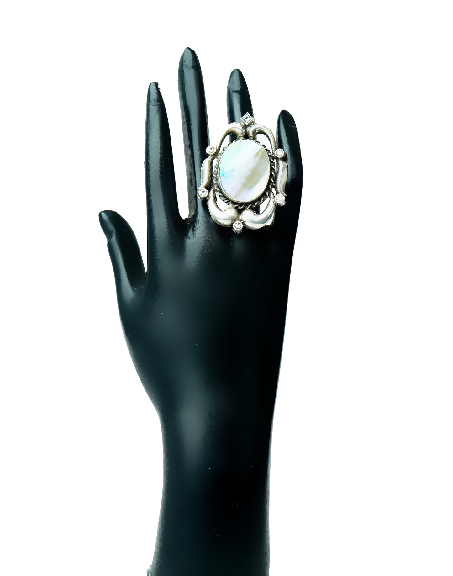 Mother of Pearl 925 Silver Ring with Pearls - Neeta Boochra Jewellery