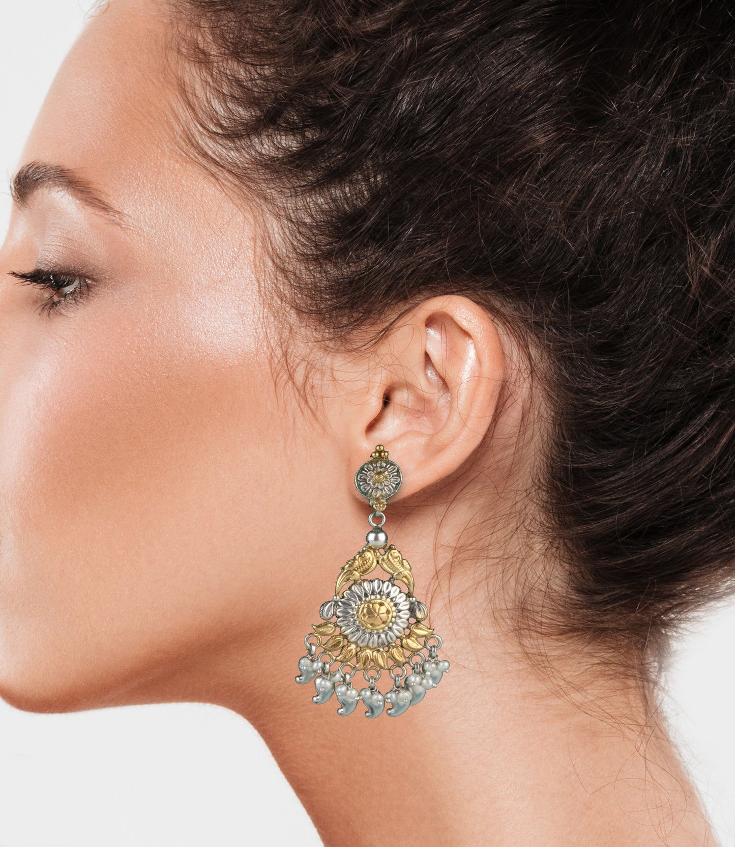 925 Sterling Silver Two Tone Paisley Motif Earrings