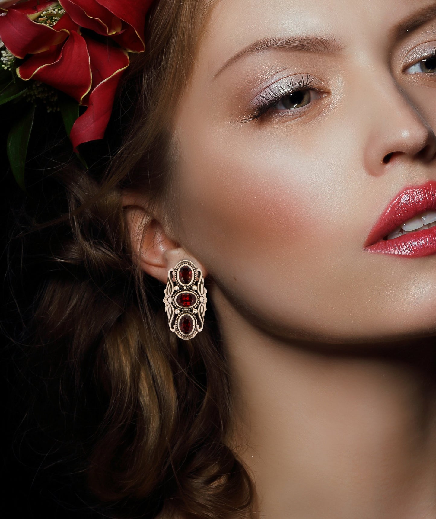 925 Sterling Silver Garnet Earrings