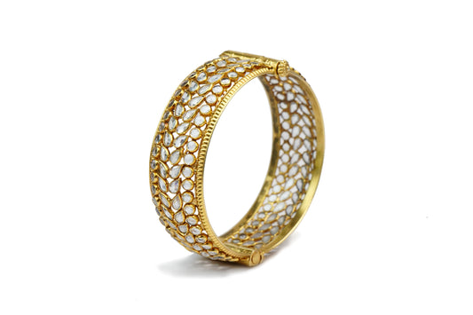 Silver Gold Plated Bangle with Checker Stones - Neeta Boochra Jewellery