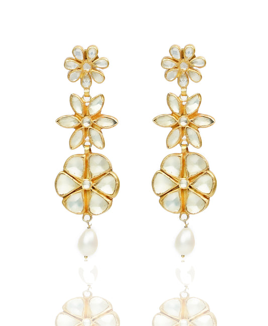 925 Silver Gold Plated Floral Earrings - Neeta Boochra Jewellery