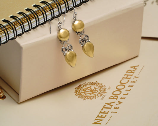 925 Silver Two Tone Earrings with Pearls and Kundan - Neeta Boochra Jewellery