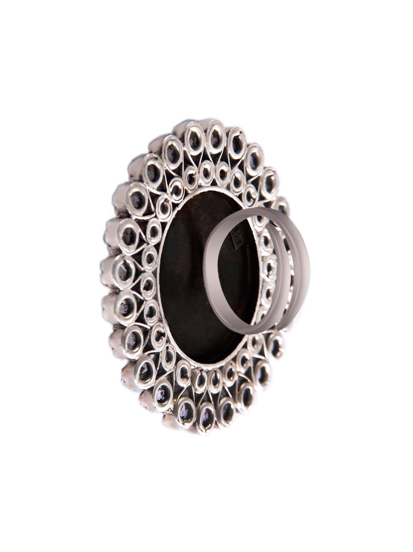 Silver Turquoise and Kundan Adjustable Ring