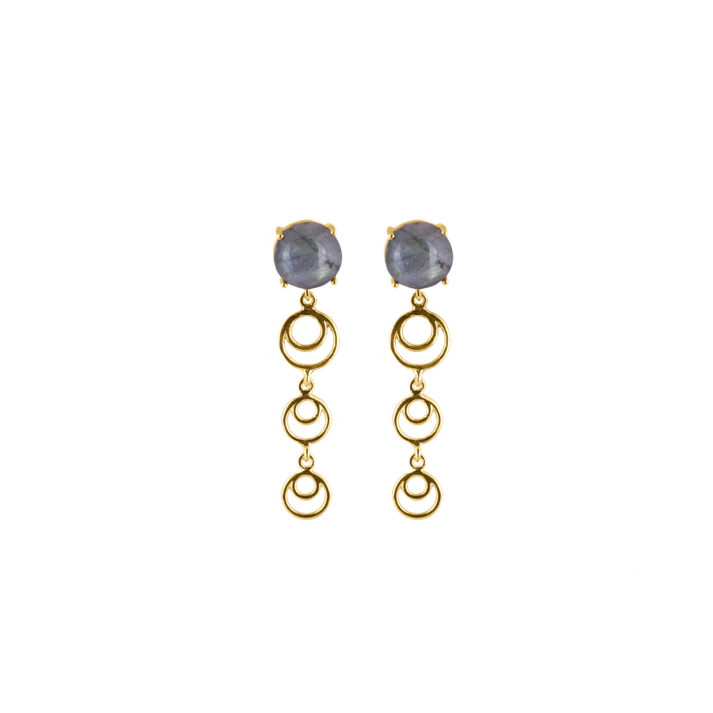 925 Silver Gold Plated Labradorite Spiral Drop Earrings - Neeta Boochra Jewellery