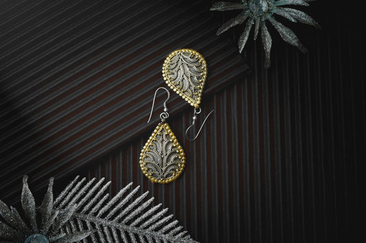 Silver Two-Toned Rawa Dangler Earrings - Neeta Boochra Jewellery