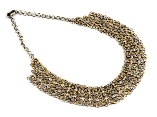 925 Sterling Silver Two Tone Statement Necklace