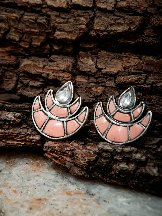 925 Sterling Silver Double Chaand Earrings with Kundan