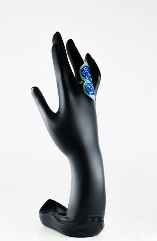 Turquoise Blue and Fire Yellow Meenakari Ring - Neeta Boochra Jewellery