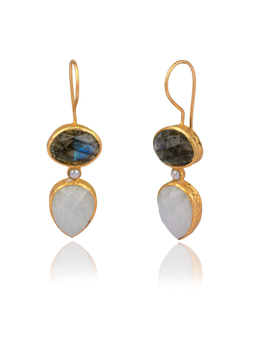 Rainbow Moonstone and Labradorite Gold Plated Dangler