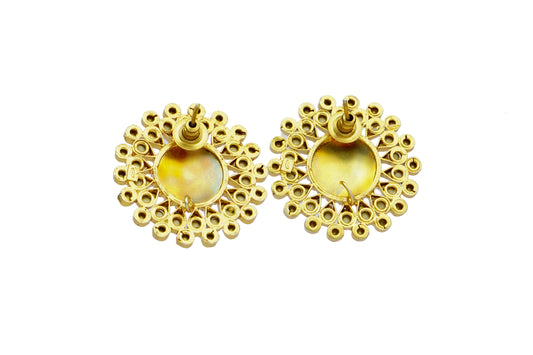 Silver Meenakari Stud Earrings with Checker and Kundan - Neeta Boochra Jewellery