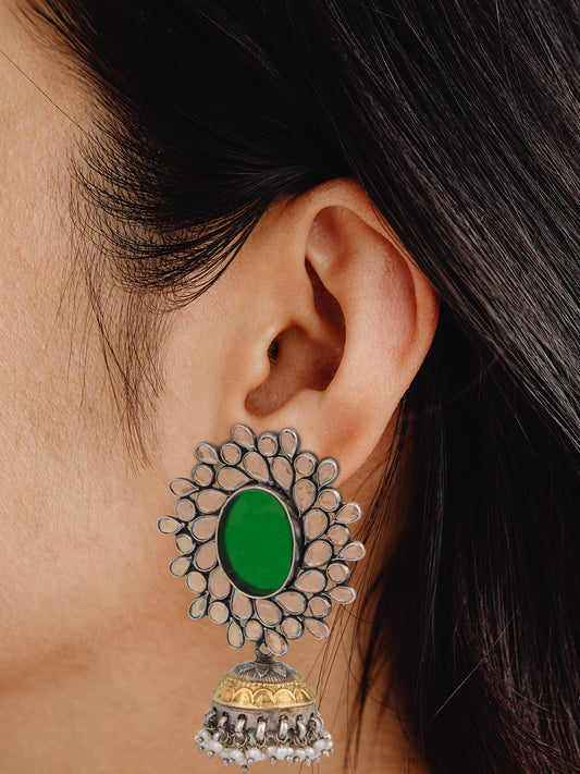 925 Sterling Silver Two Tone Checker Jhumki