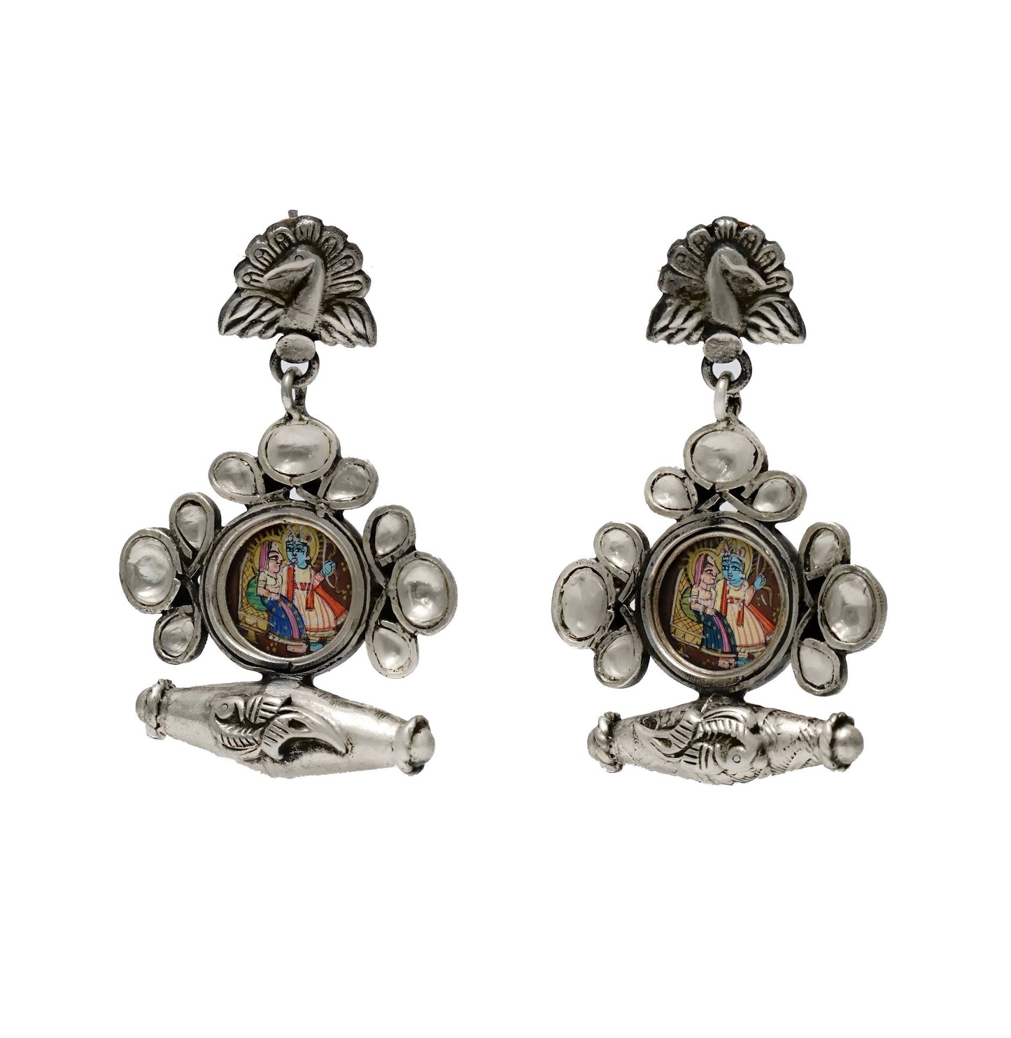 925 Silver Peacock Earrings with Handpainting - Neeta Boochra Jewellery