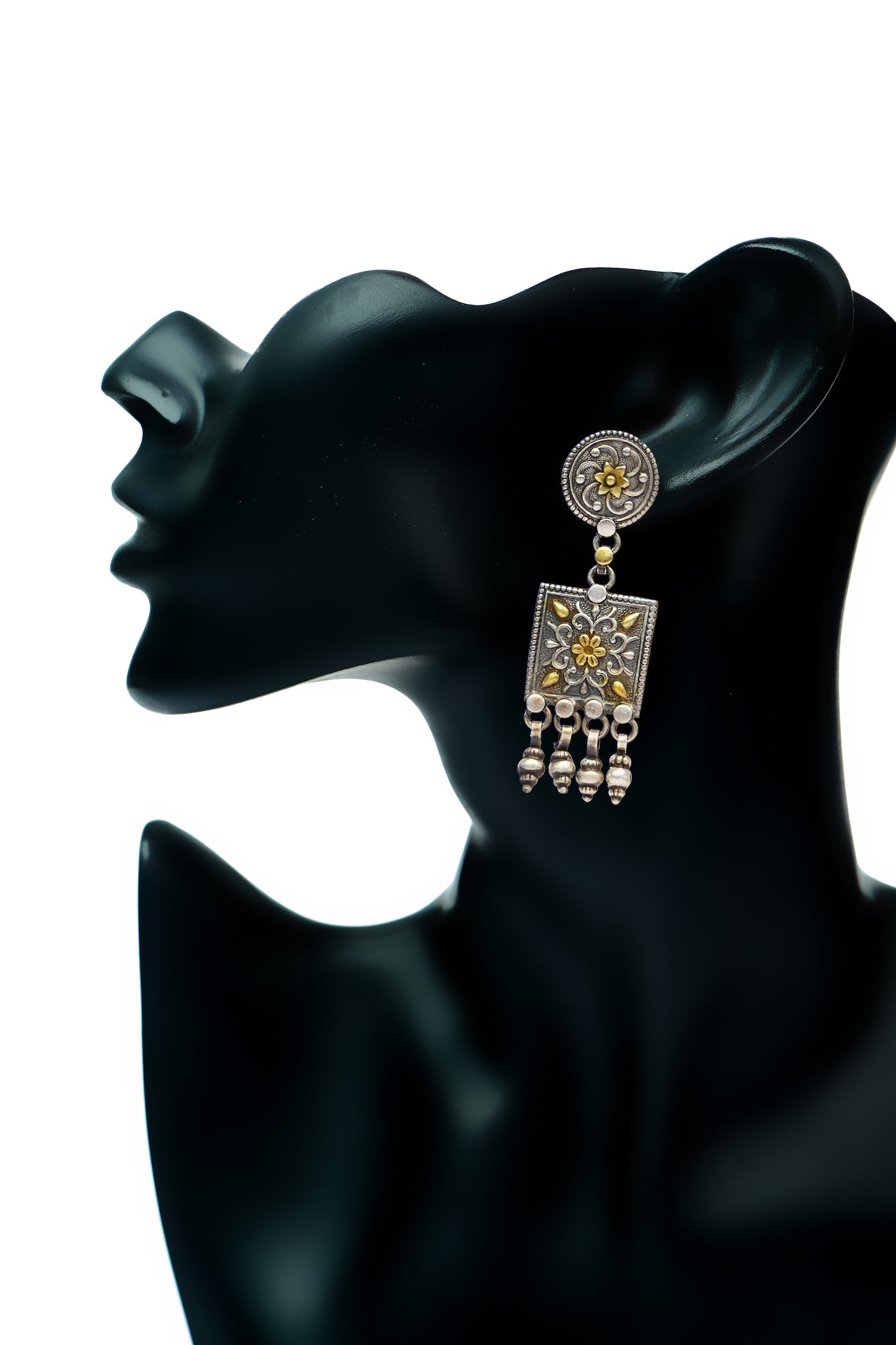 Silver Two-Toned Chitai Tribal Earrings - Neeta Boochra Jewellery