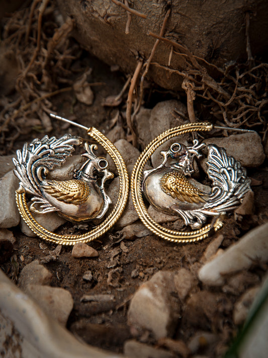 925 Sterling Silver Two Tone Hen Earrings