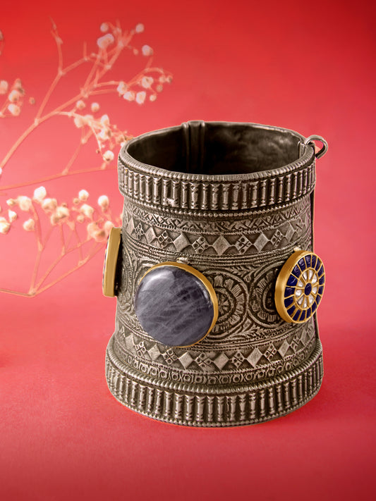 925 Sterling Silver Gemstone Bangle With Kundan