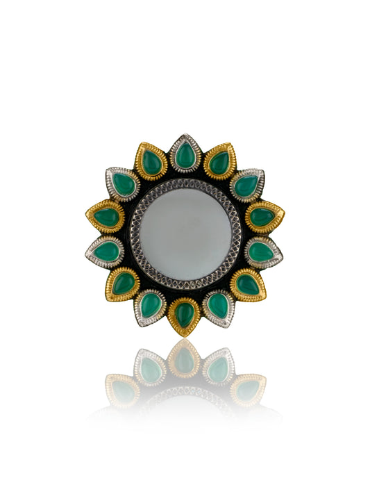 Green Onyx Adjustable Ring with Glass