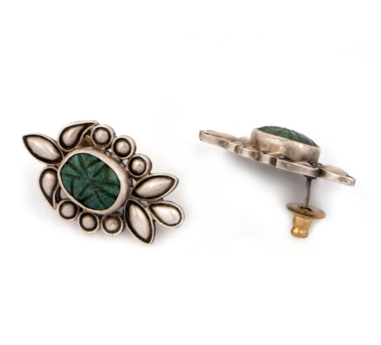 925 Sterling Silver Earrings with Green Gemstone