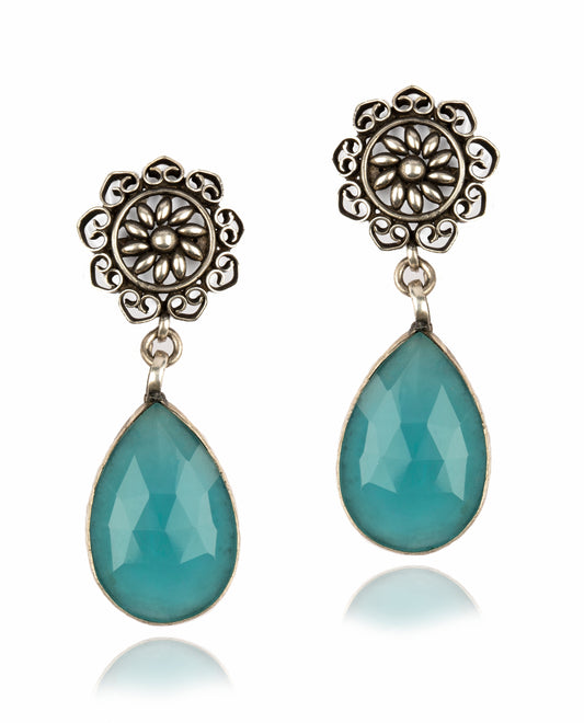 925 Sterling Silver Earrings with Green Onyx drop