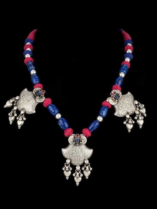 Antique Blue Lapis Beaded Necklace with Adjustable Patwa Thread