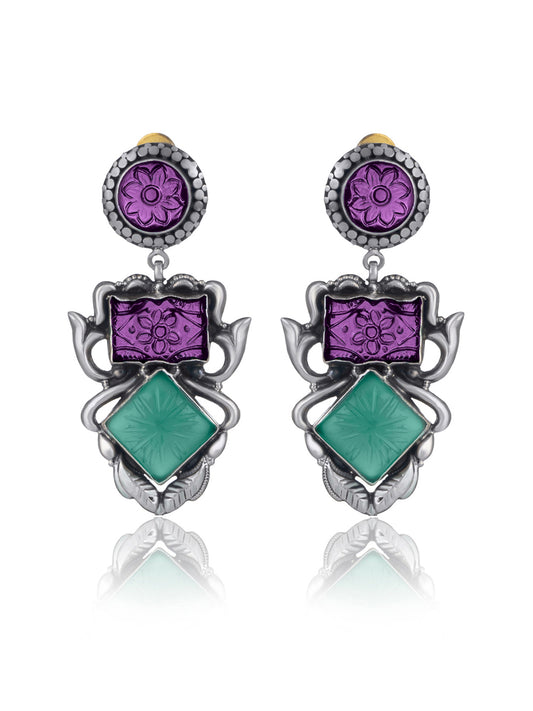 Colored Carved Glass Statement Earrings