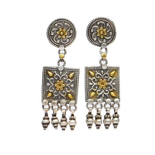 Silver Two-Toned Chitai Tribal Earrings - Neeta Boochra Jewellery