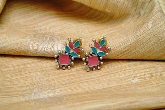 925 Silver Earrings with Multicolor Gemstones - Neeta Boochra Jewellery