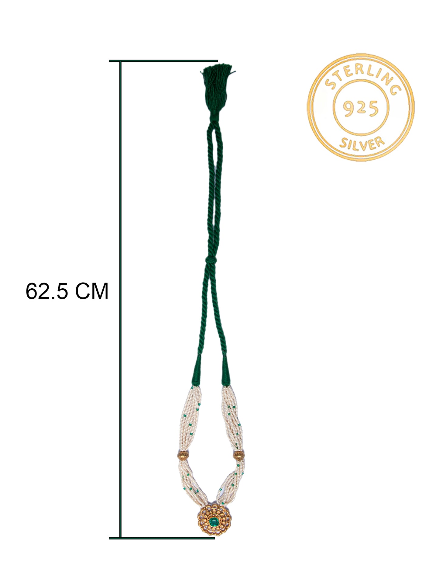 925 Sterling Silver Gold Necklace with Pearl and Green Onyx