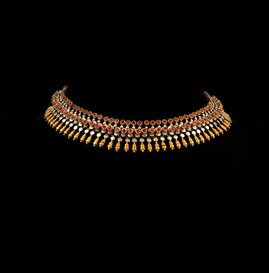 925 Sterling Silver Two Tone Necklace with Red Garnet