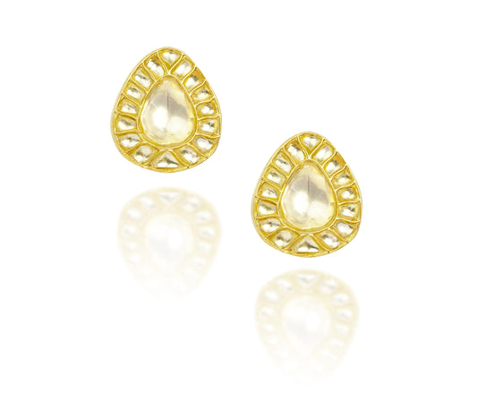 925 Silver Gold Plated White Kundan Paan Studs