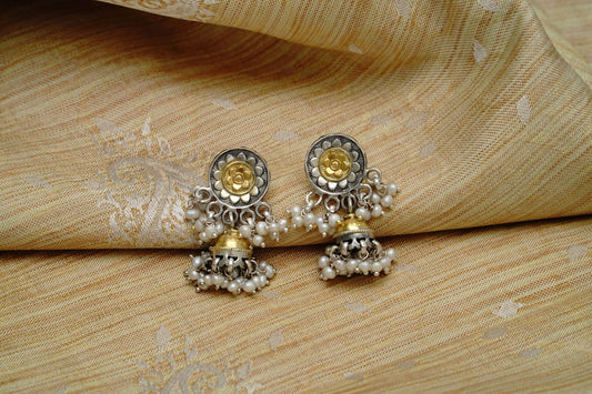 925 Silver Two Tone Mini Jhumki Earrings - Neeta Boochra Jewellery