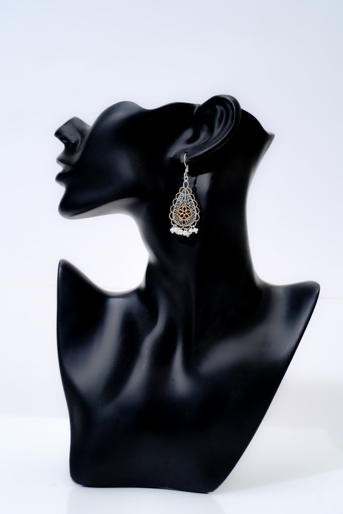 925 Silver Two Tone Mesh Earrings - Neeta Boochra Jewellery