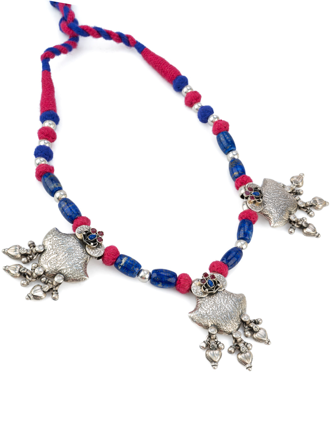 Antique Blue Lapis Beaded Necklace with Adjustable Patwa Thread