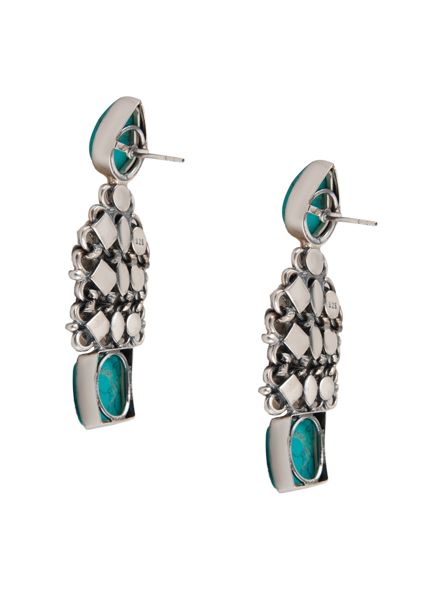 925 Sterling Silver Two Tone 22K Gold Plated Turquoise Gemstone Earrings