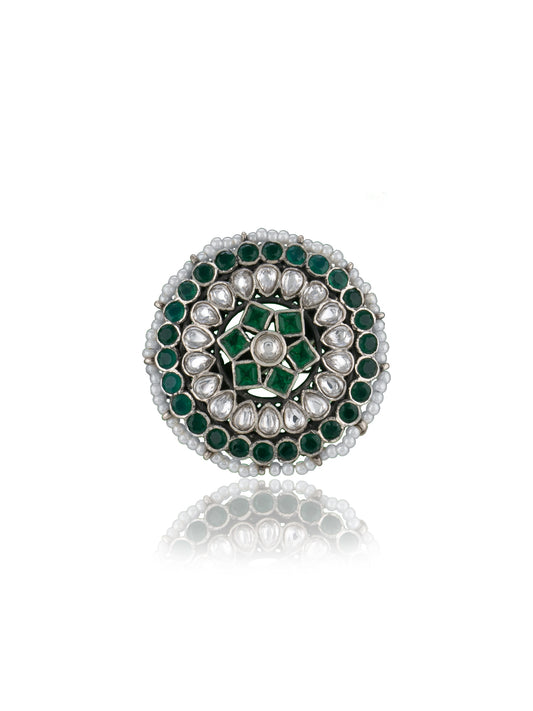 Multicolored Kundan and Green Onyx Adjustable Ring