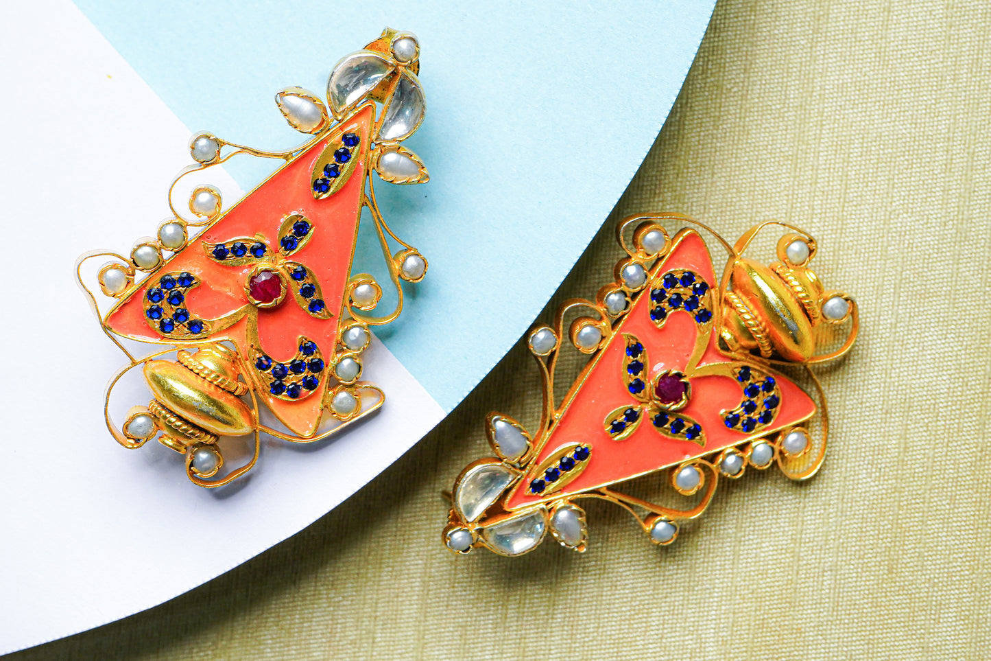 925 Silver Gold Plated Multistone Kundan Earrings - Neeta Boochra Jewellery