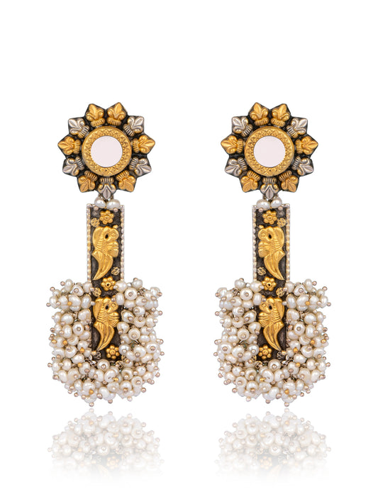 925 Sterling Silver Two Tone Twin Peacock Fusion Earringss