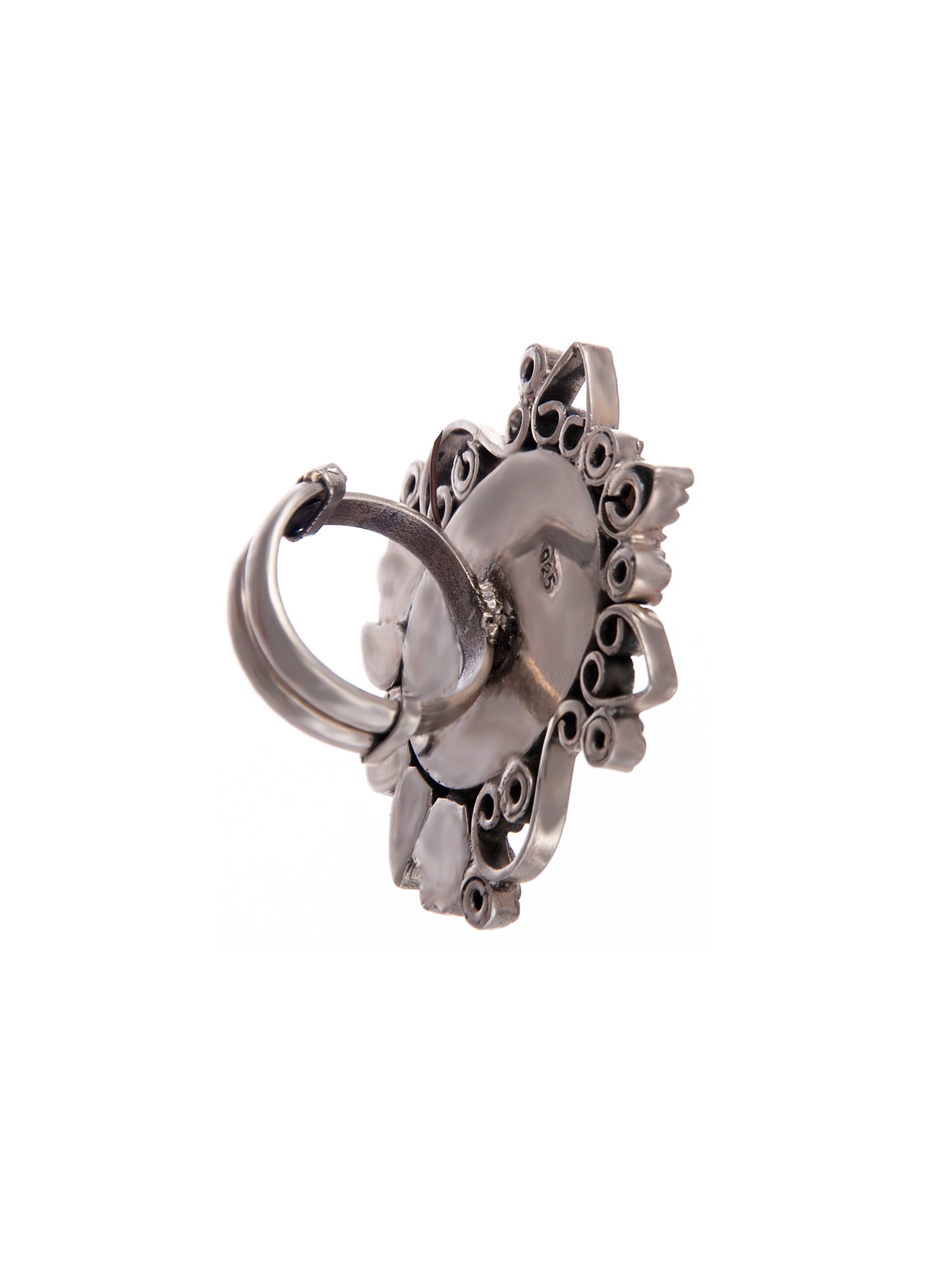 Silver Rose Quartz Adjustable Ring with Pearl