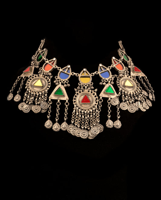 925 Sterling Silver Oxidized Multicolored Glass Necklace