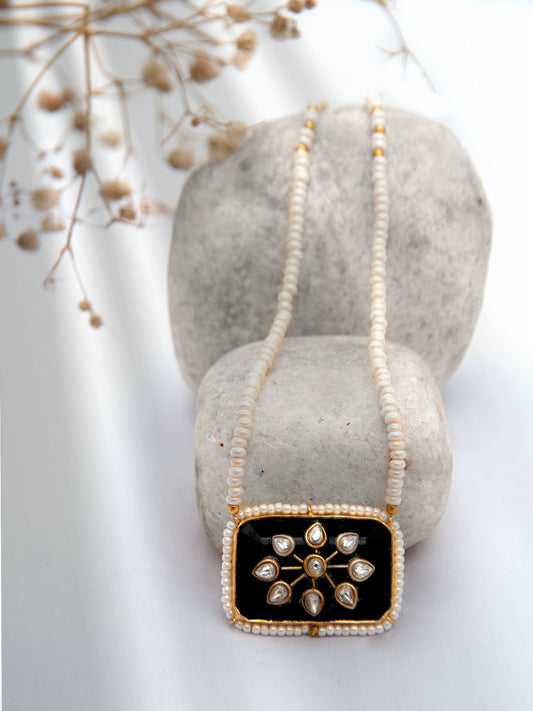 Gold Plated Black Onyx Pearl Necklace